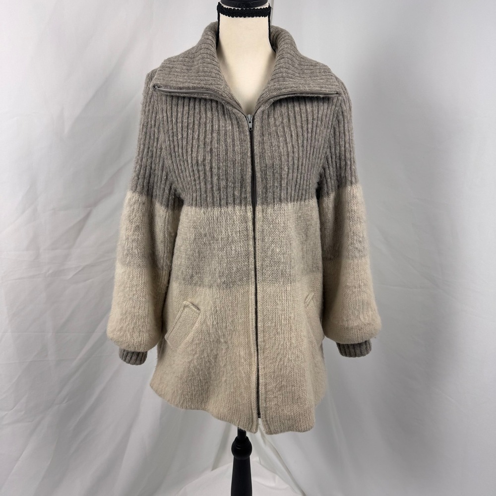 Hilda Ltd Wool Cardigan Jacket Women Medium Gray Cream Vintage Icelandic